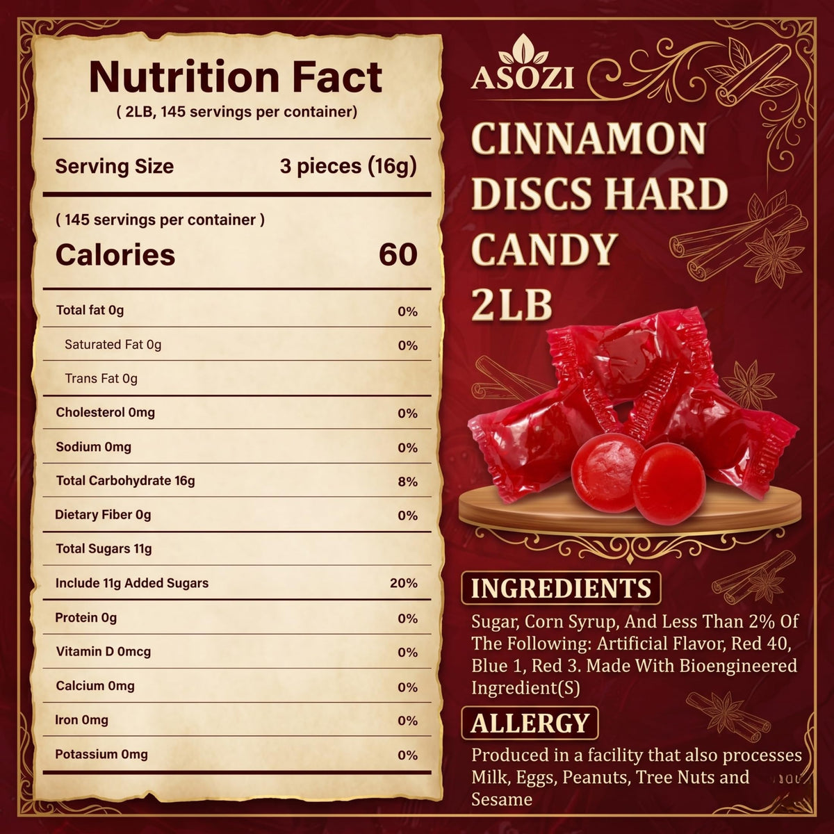 ASOZI Cinnamon Discs individually wrapped, convenient for on-the-go snacking.