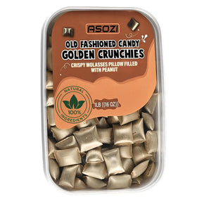 ASOZI Golden Crunchies front box invites holiday sharing with crisp molasses and peanuts.