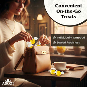 ASOZI Lemon Candy Hard Drops carried in a bag for on-the-go snacking.