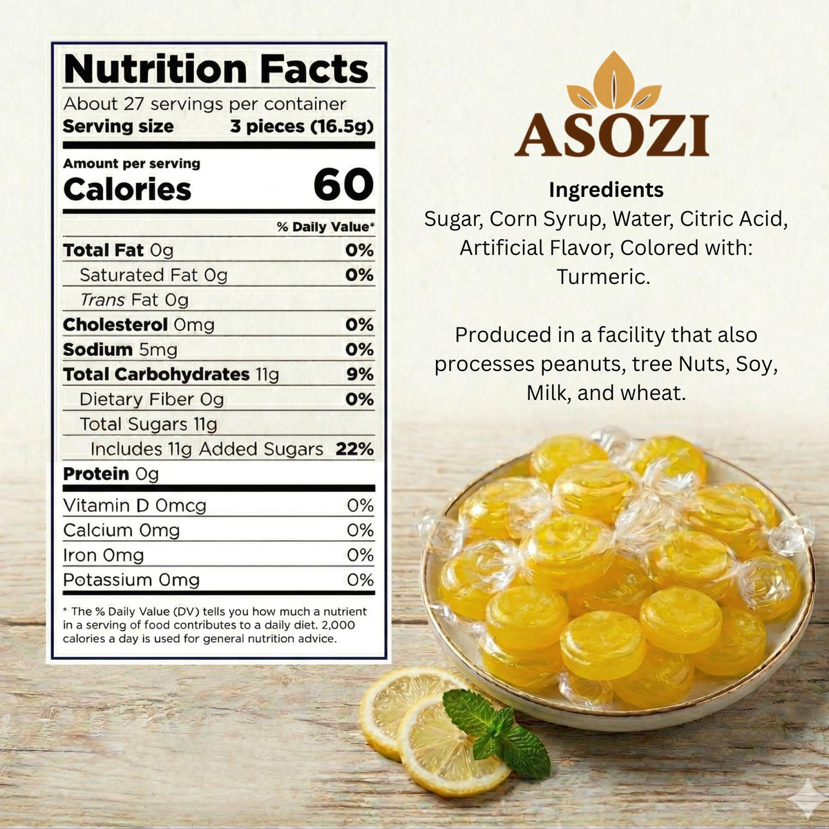 Close-up of ASOZI Lemon Candy Hard Drops texture and glossy shell.