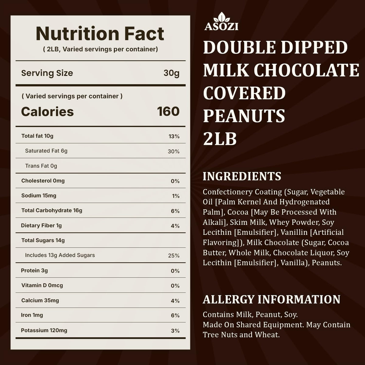ASOZI milk chocolate coating close-up highlights creamy sweetness with crunchy peanuts.