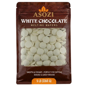 ASOZI white chocolate wafers in a 5 lb bag for bulk baking