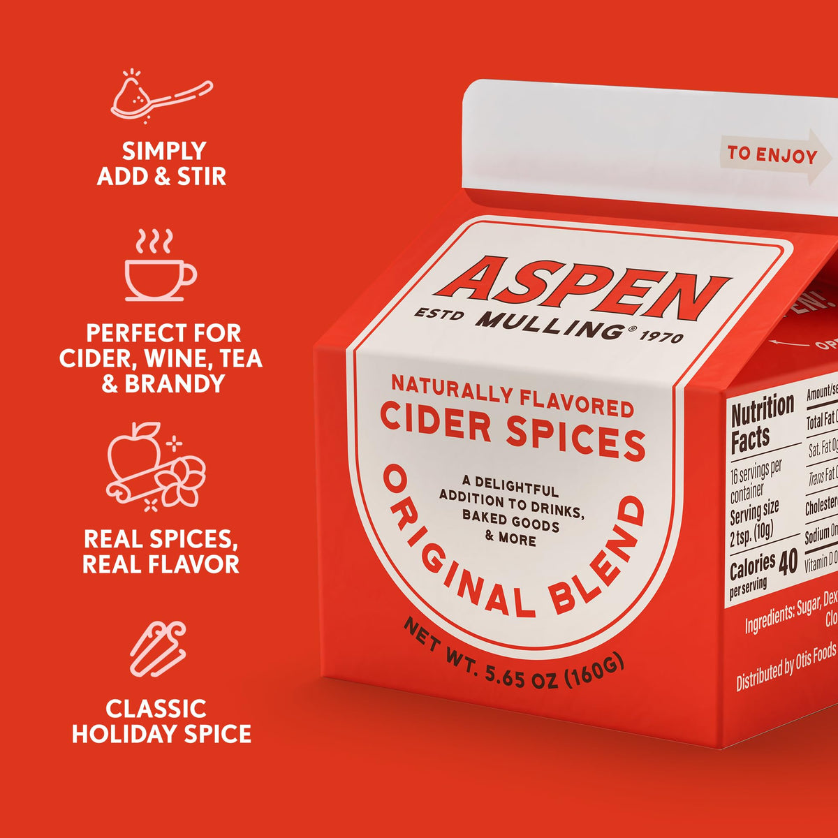 Aspen Mulling Original Blend being poured into a mug for festive beverages.