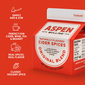 Aspen Mulling Original Blend being poured into a mug for festive beverages.