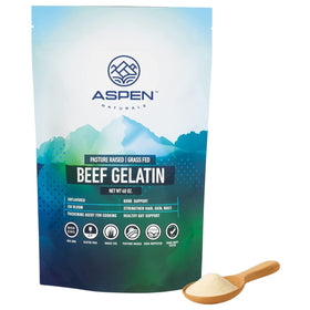 Aspen Naturals Beef Gelatin Powder unflavored 3lb being poured into hot liquid for thickening.