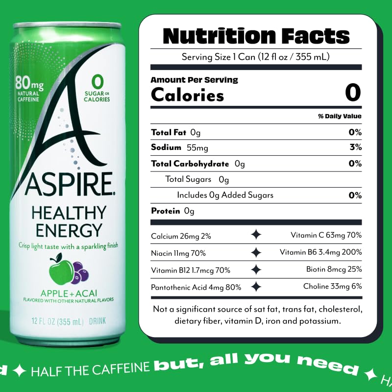 Aspire Apple Acai can closeup highlights natural caffeine for smooth focus.