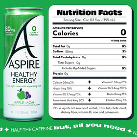 Aspire Apple Acai can closeup highlights natural caffeine for smooth focus.