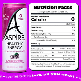 Aspire Black Raspberry can side angle showing natural caffeine from green tea