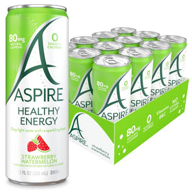 ASPIRE Healthy Energy Drink bottle front view with low caffeine energy.