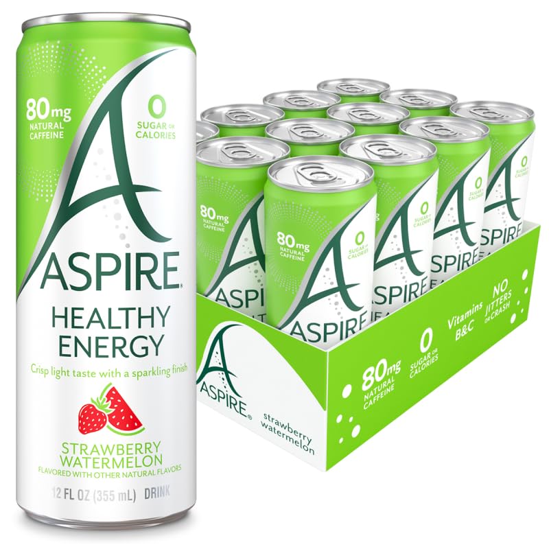 ASPIRE Healthy Energy Drink bottle front view with low caffeine energy.