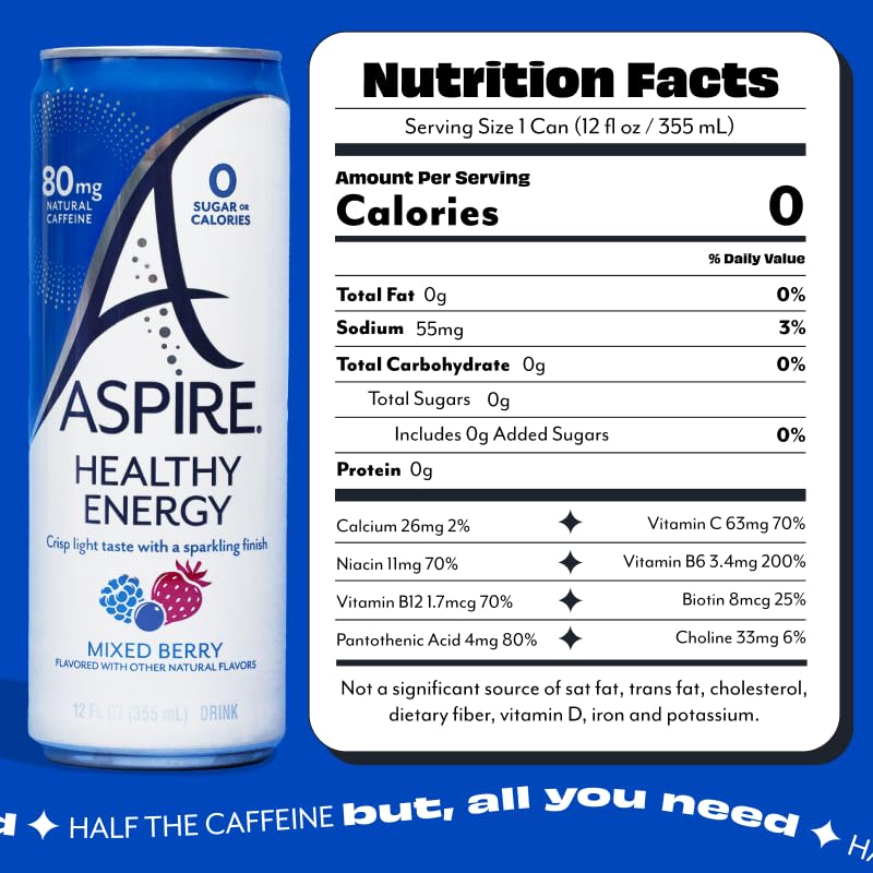 Aspire Mixed Berry energy can side view highlights sleek packaging and natural caffeine