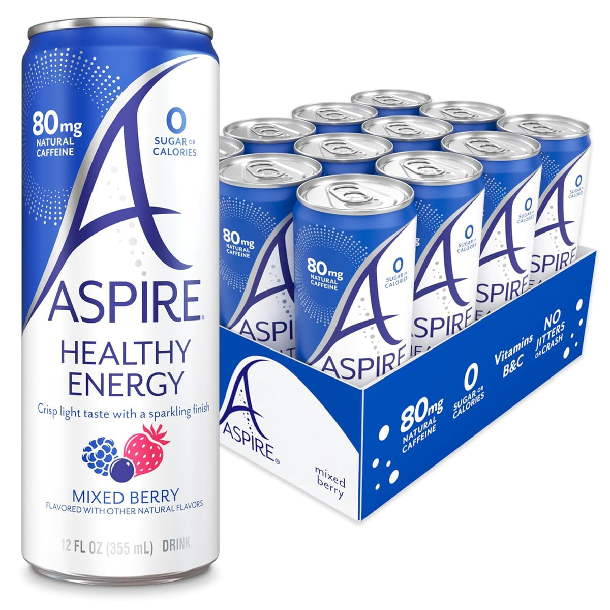 ASPIRE Mixed Berry energy drink bottle, zero sugar and keto-friendly, ideal for on-the-go.