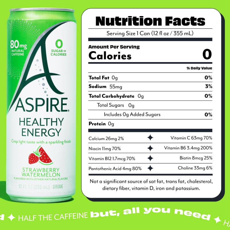 Aspire Strawberry Watermelon can front highlights zero sugar and bold flavor.