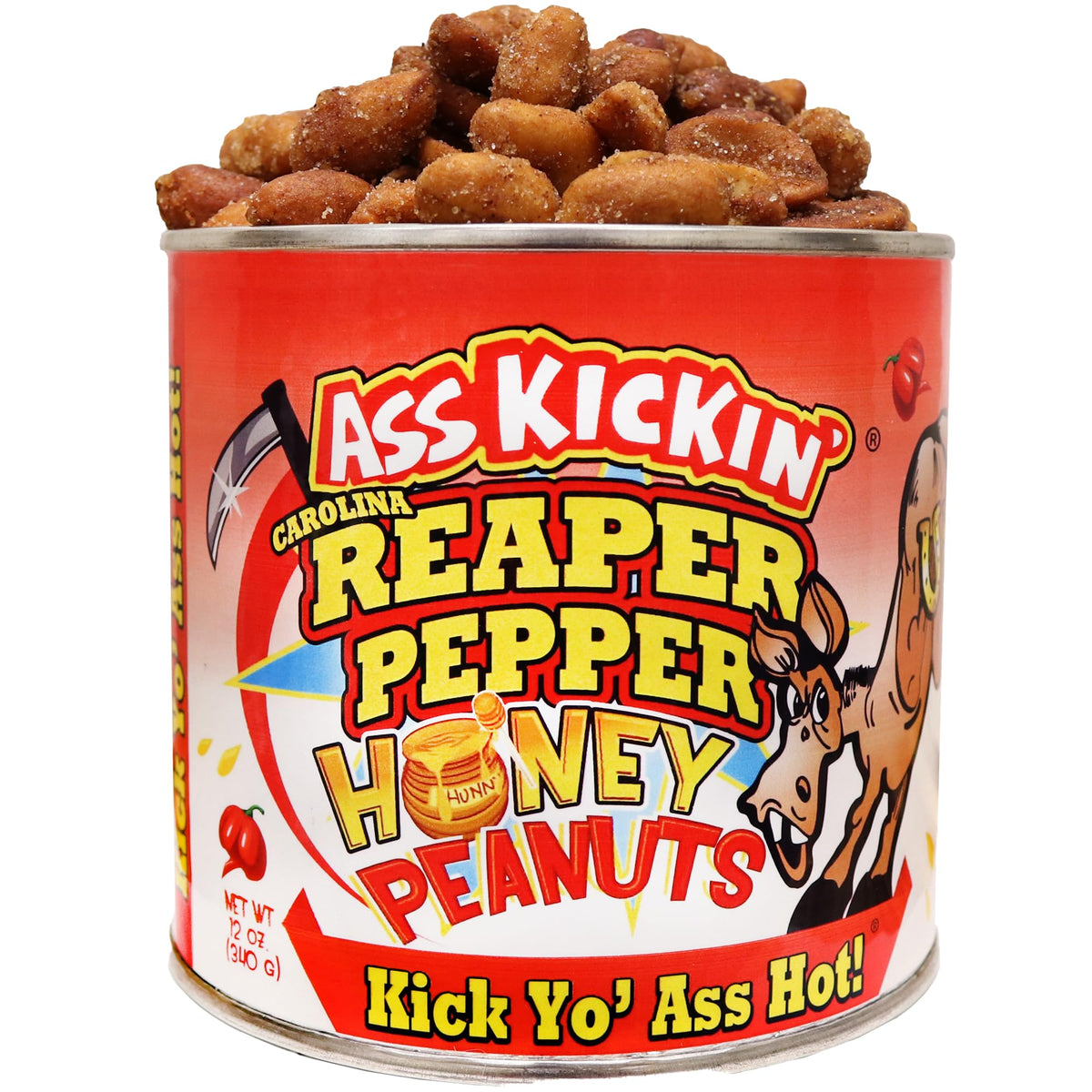 ASS KICKIN' Carolina Reaper peanuts jar — fiery crunch for bold snacking.