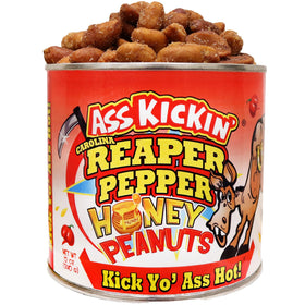 ASS KICKIN' Carolina Reaper peanuts jar — fiery crunch for bold snacking.