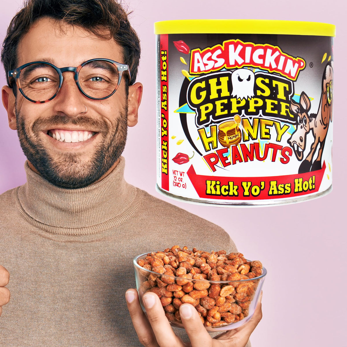 ASS KICKIN' Ghost Pepper Peanuts closeup highlights fiery heat and crunchy texture.