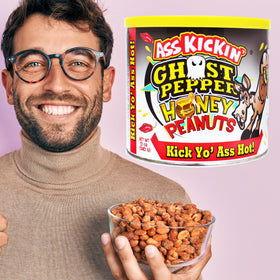 ASS KICKIN' Ghost Pepper Peanuts closeup highlights fiery heat and crunchy texture.