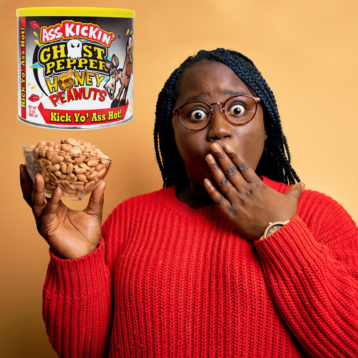 ASS KICKIN' Ghost Pepper Peanuts gift-pack presents a bold, spicy gourmet gift.