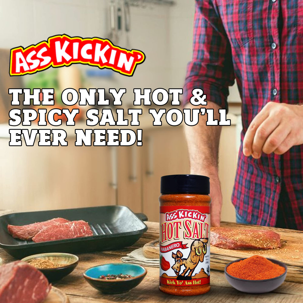 ASS KICKIN' Habanero hot salt on margarita rims adds bold heat for citrus cocktails.