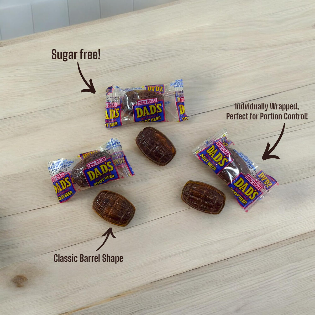 Assortit individually wrapped root beer barrels for mess-free sharing