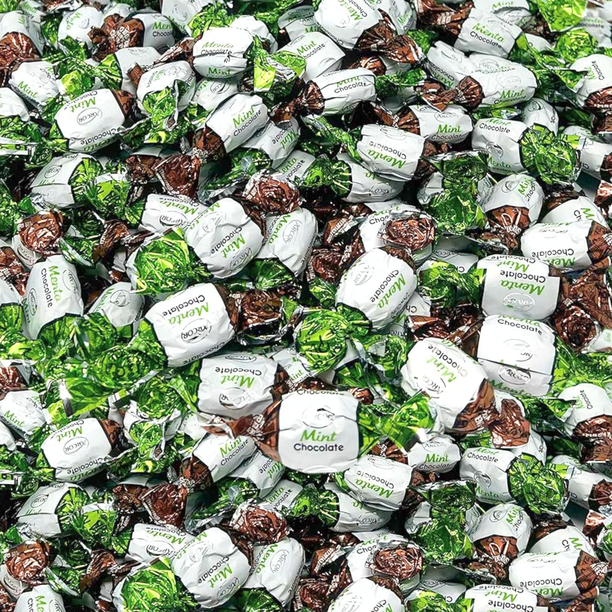Assortit chocolate filled mints bag view, fresh and flavorful after-dinner treat.