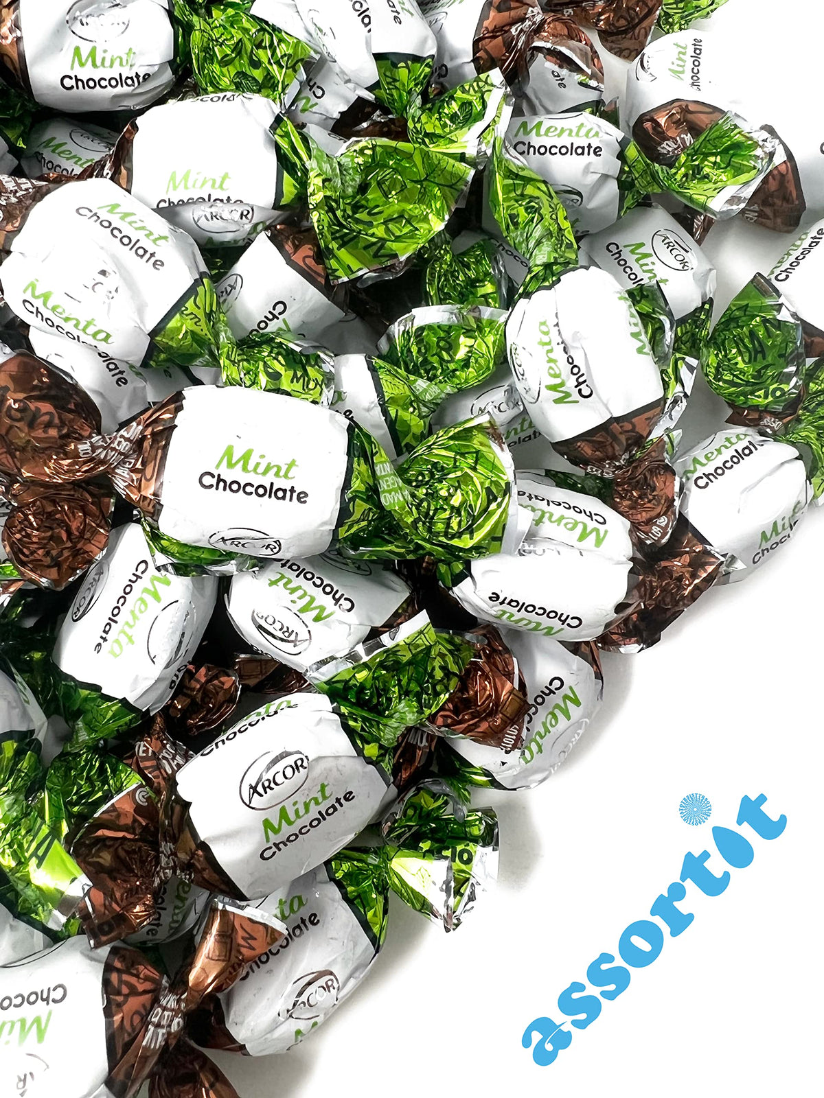 Assortit mint center with chocolate core appeals to the senses.