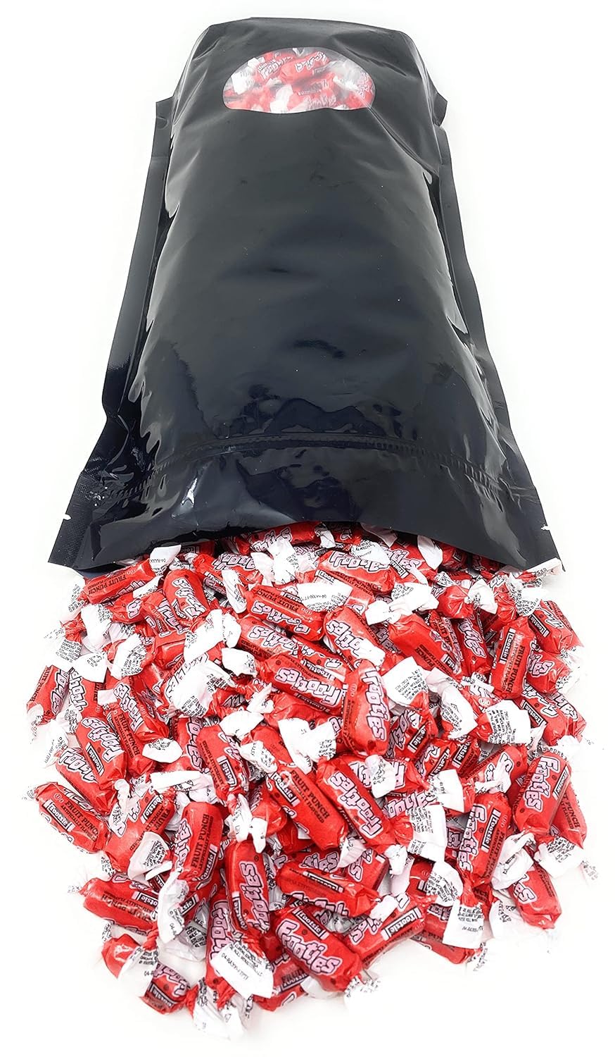Close view of resealable bag keeping Assortit Frooties fresh