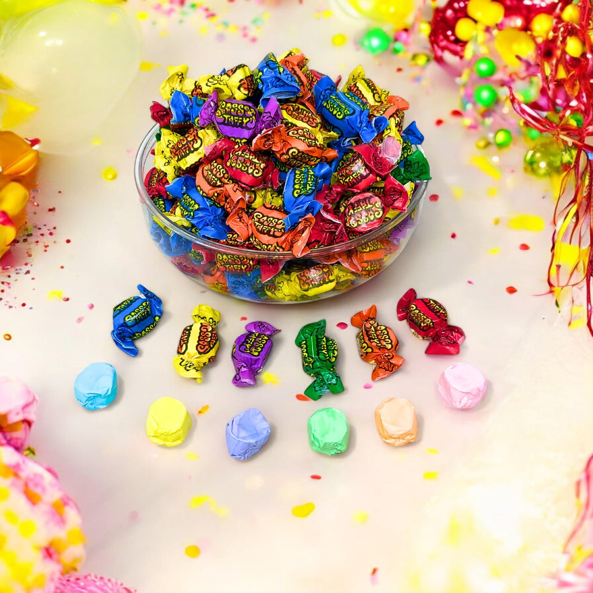 Assortit gluten-free and nut-free taffy for inclusive snacking.