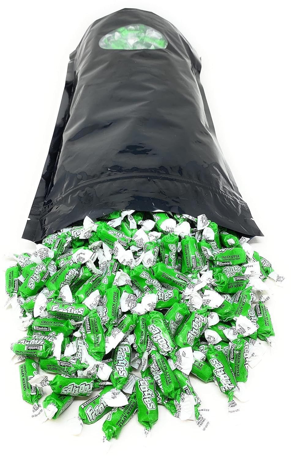 Close-up of Assortit Green Apple Frooties individually wrapped candies, convenient for lunch boxes