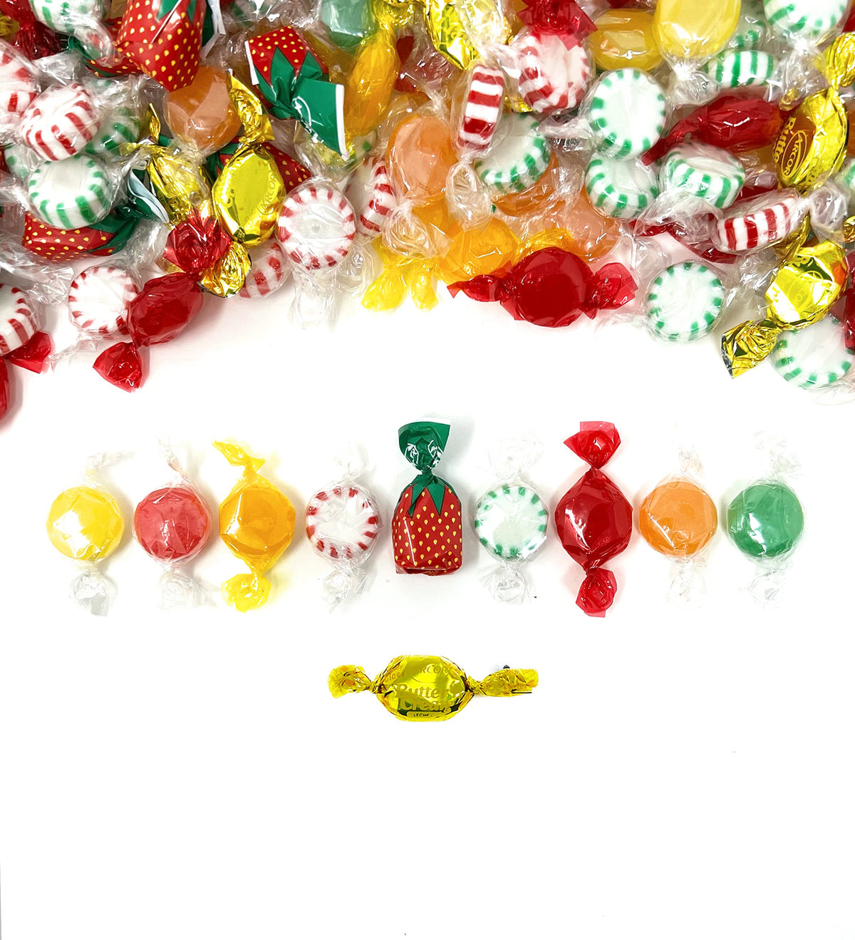 Assortit peppermint and spearmint starlights flavor variety on display, perfect for sharing.