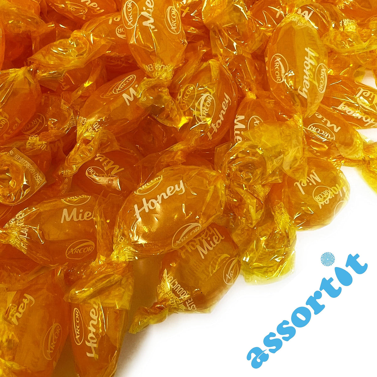 Assortit honey filled candy close-up honey center for savoring