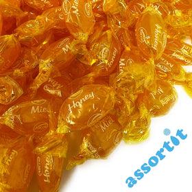 Assortit honey filled candy close-up honey center for savoring