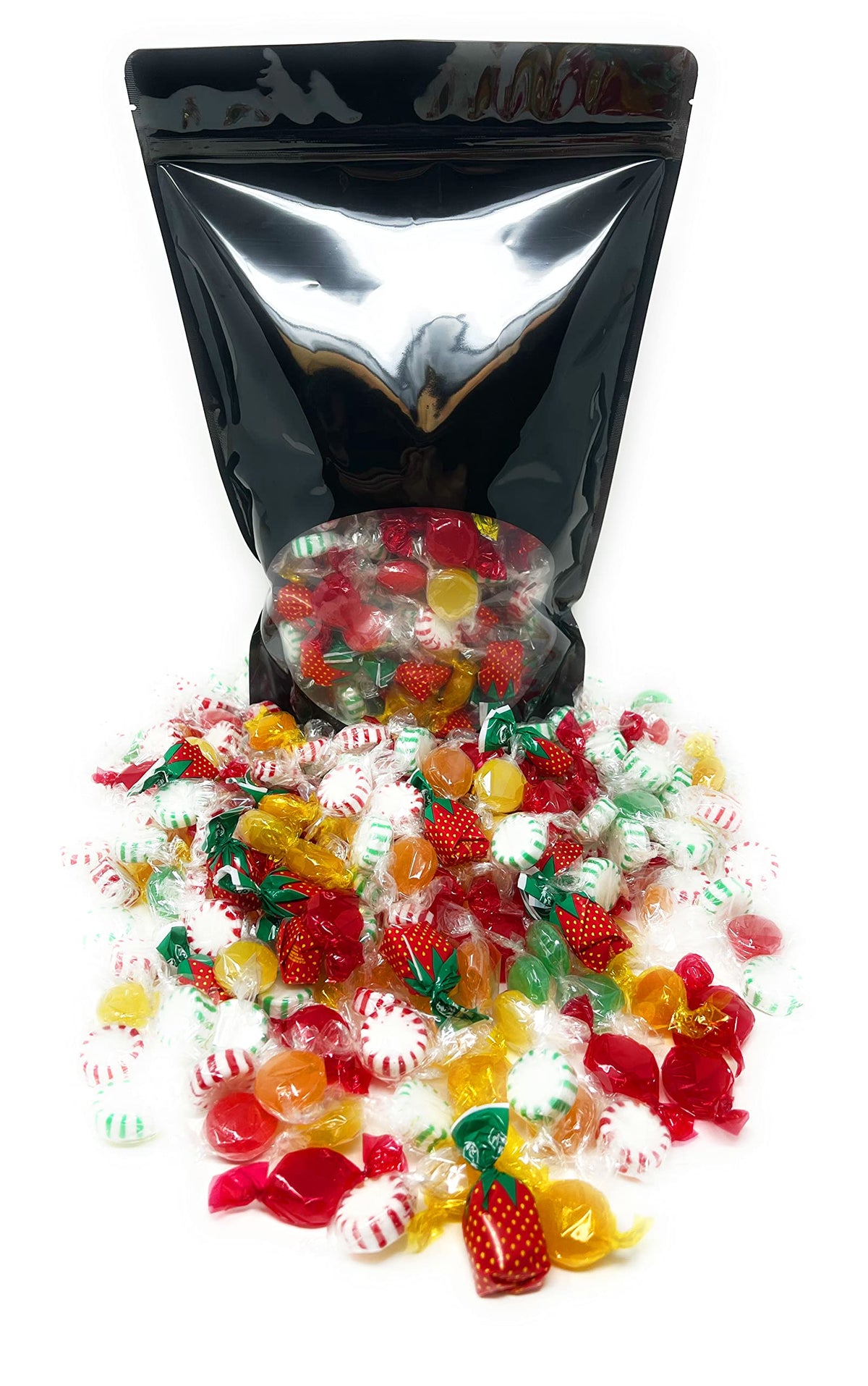 Assortit jelly-filled strawberry candies with glossy centers for a fruity treat.