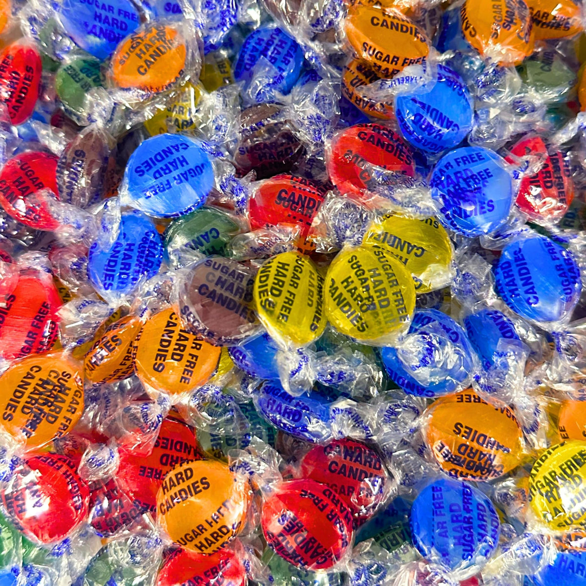 Assortit premium sugar-free fruit hard candies in a 1lb bag for low-sugar snacking.