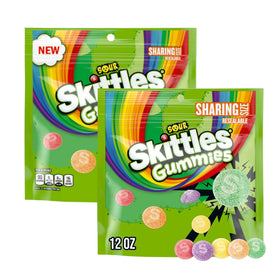 Assortit Skittles Collab Sours Gummies pouch closeup shows resealable packaging for on-the-go snacking.