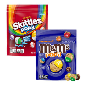 Assortit Skittles POPD bag reveals airy freeze-dried candy for on-the-go snacking.