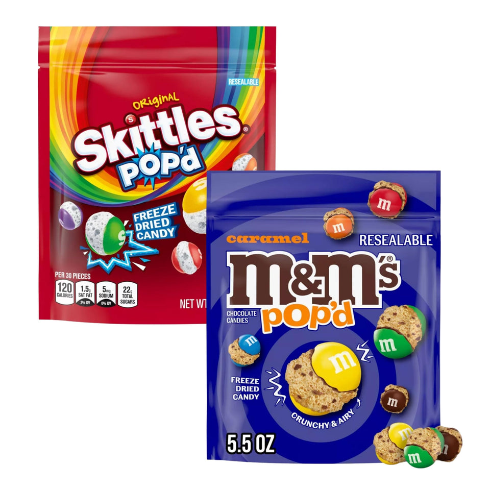 Assortit Skittles POPD bag reveals airy freeze-dried candy for on-the-go snacking.