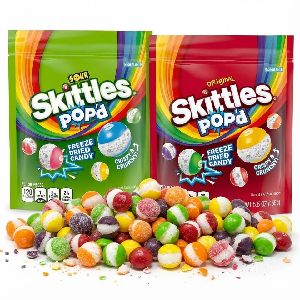 Assortit Skittles POP’D Original Bag shows bold fruity crunch for snacking.