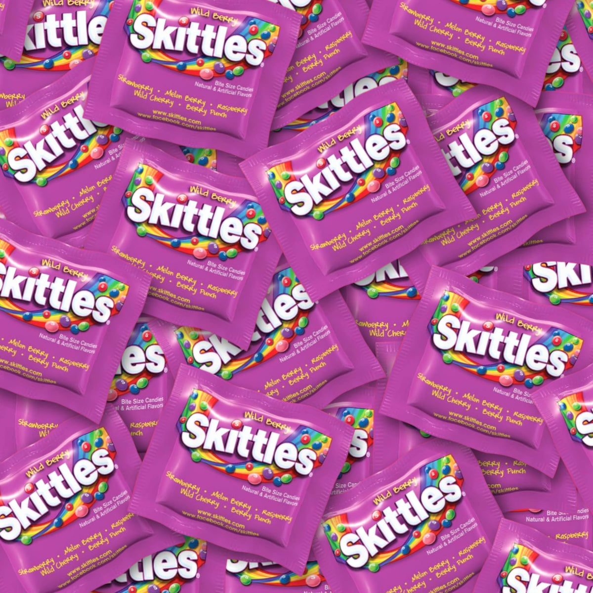 Assortit Skittles Wild Berry candy bag showing colorful pieces for snacking.