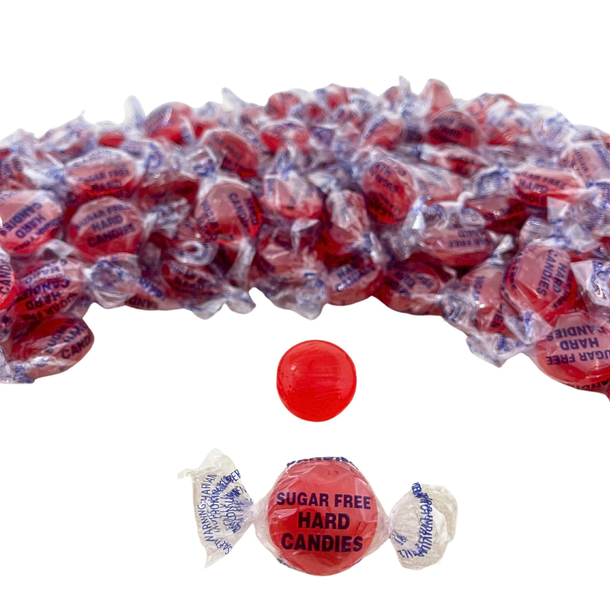 Close-up of glossy Assortit cinnamon discs with rich red color.