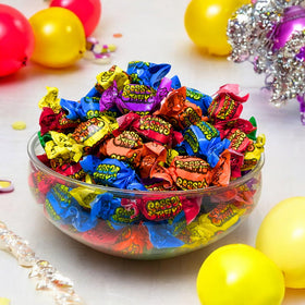 Assortit six-flavor taffy mix ideal for sharing.