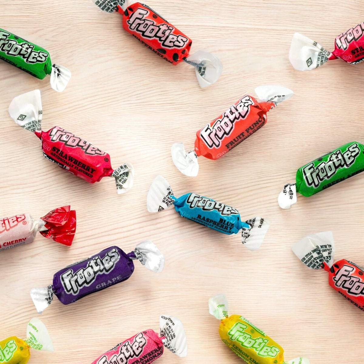 Assortit Tootsie Frooties flavors assortment highlighting mango and strawberry lemonade