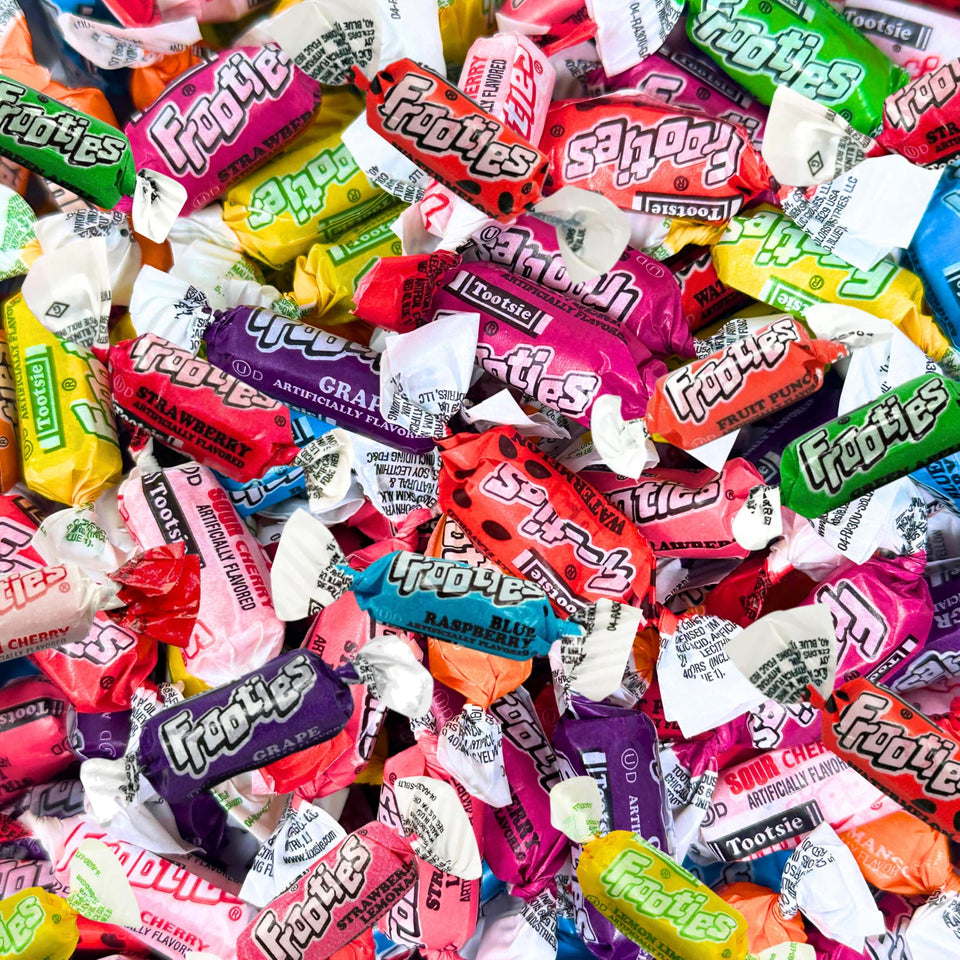 Assortit Tootsie Frooties variety pack bag showing multiple fruity flavors for sharing