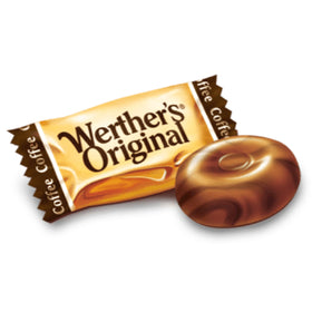 Assortit Werther's Original caramel coffee candy on desk for office breaks.