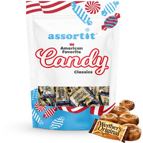 Assortit Werther's Original caramel coffee candy close-up reveals creamy texture.