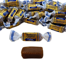 Close-up of Assortit Werther's Original sugar-free caramels showing creamy texture