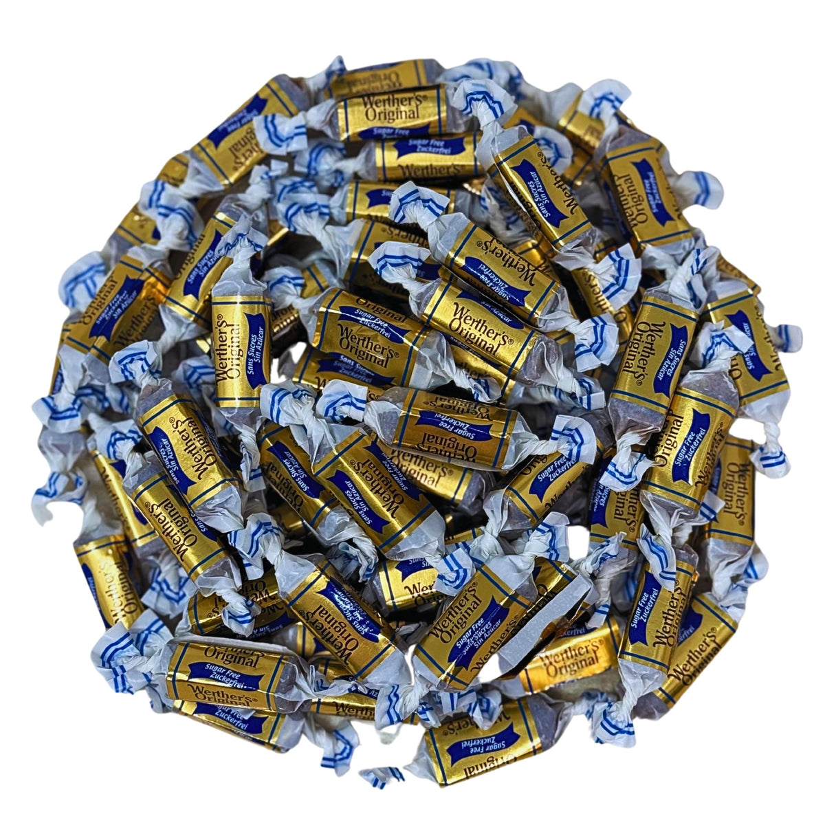 Assortit Werther's Original sugar-free caramel candies packaging, 1lb bag for guilt-free snacking