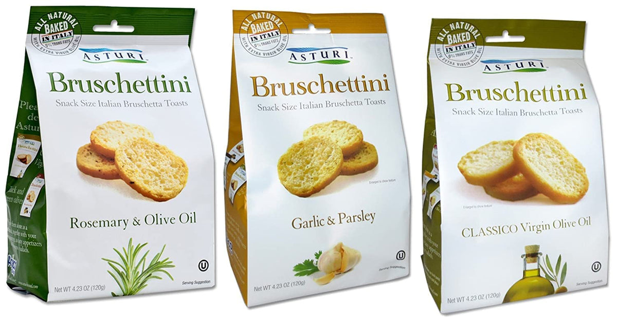 Asturi Bruschettini Garlic Parsley with Classico Olive Oil—crisp, savory bites for entertaining