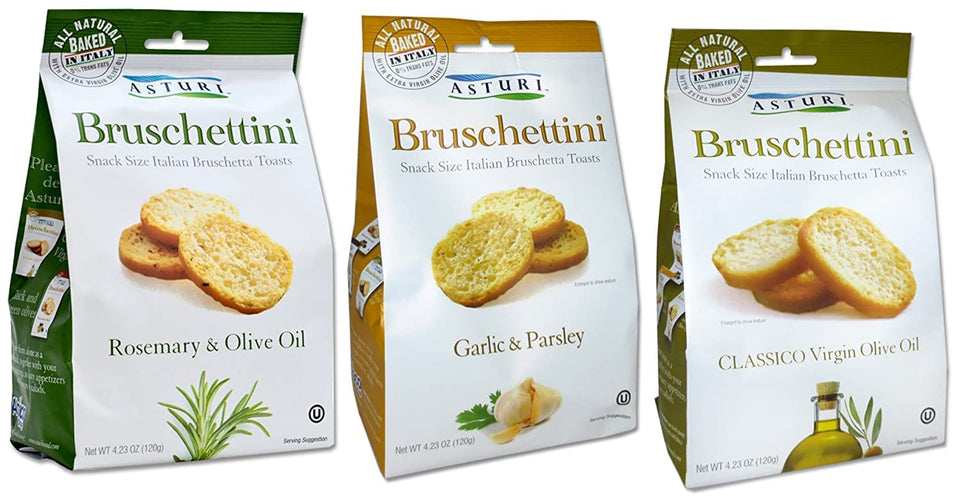 Asturi Bruschettini Garlic Parsley with Classico Olive Oil—crisp, savory bites for entertaining