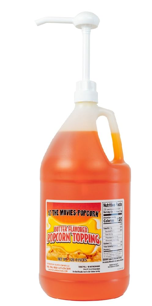 At-The-Movies-Popcorn butter bottle pour for even theater-style coating.